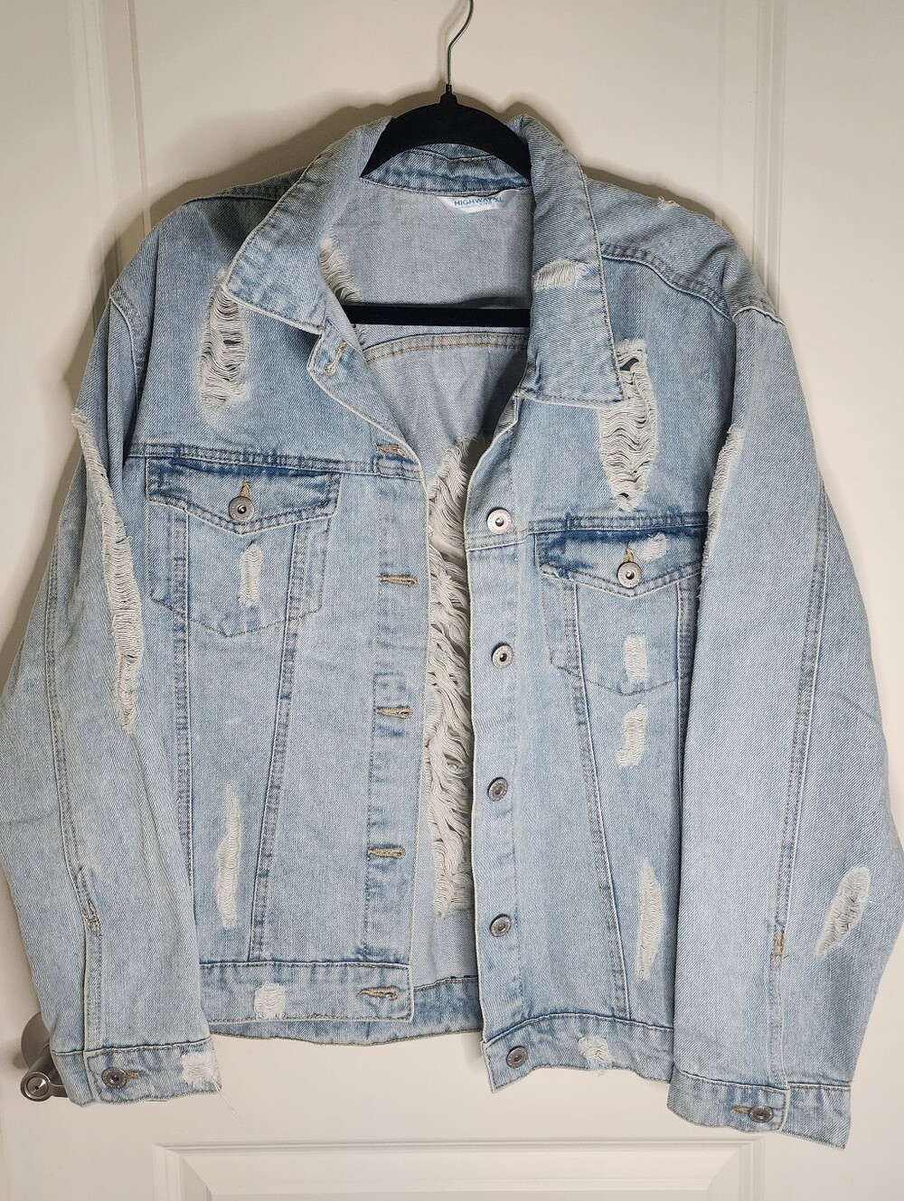 Highway Jeans Distressed Light Wash Denim Jacket - Light Blue Size XL